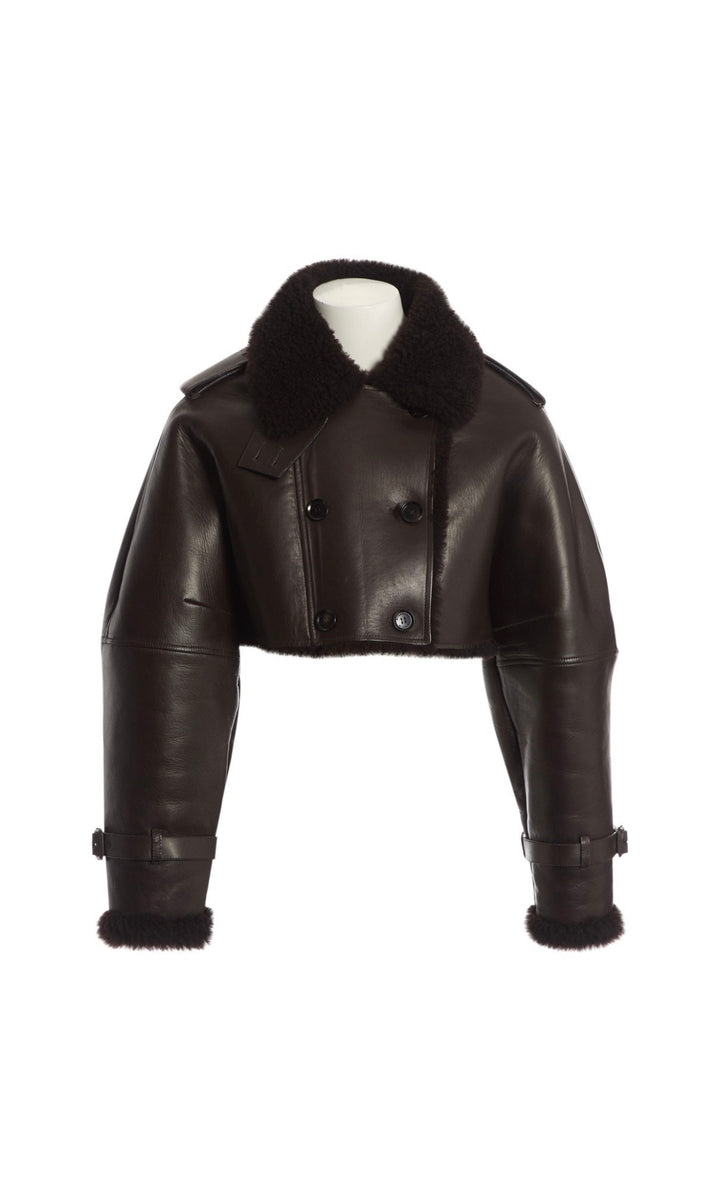 Burberry Prorsum Dark Chocolate Shearling Cropped Coat Jacket I 44 UK 12 Ladies
