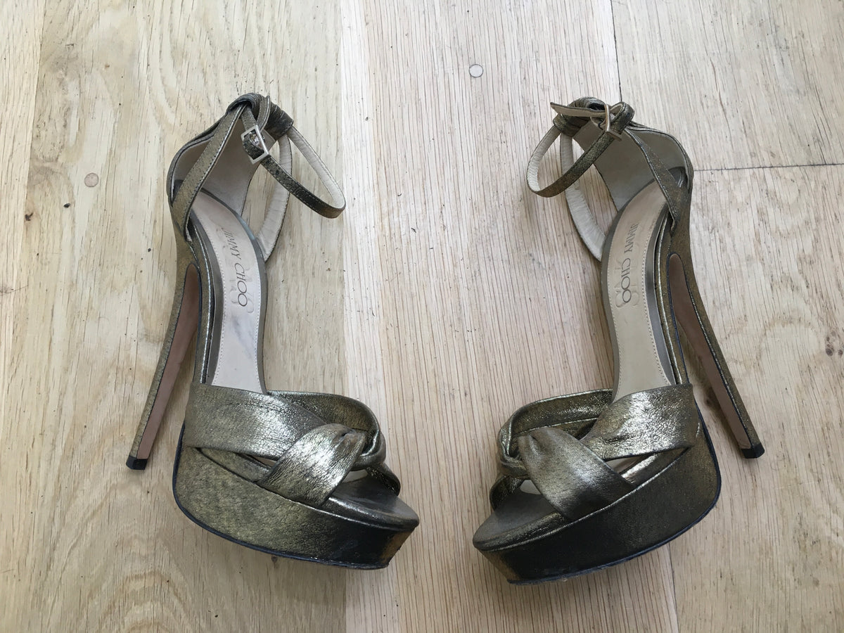 JIMMY CHOO ICONS Greta lamé-covered suede sandals Size 36 UK 3 US 6 ladies