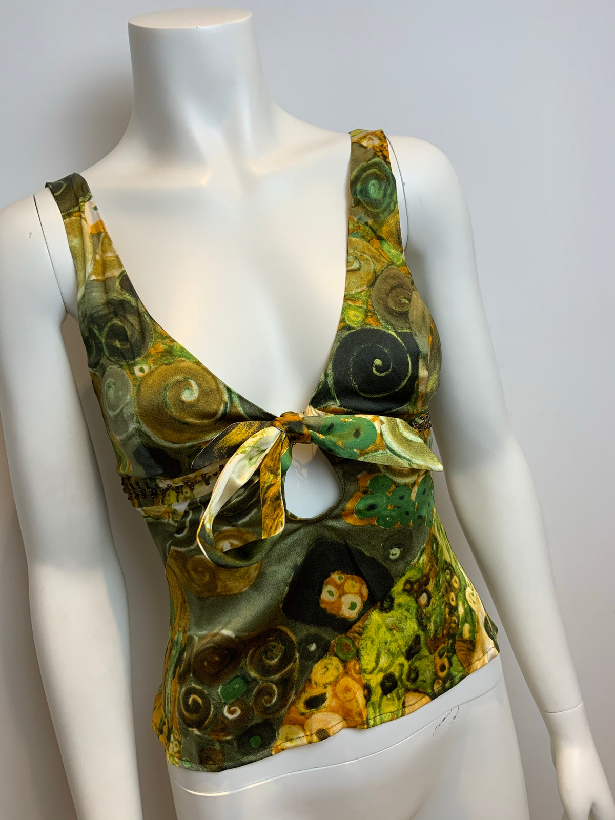 ROBERTO CAVALLI silk abstract printed studded 2005 top Size I 38 UK 6 US 2 XS ladies
