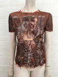 Jean Paul GAULTIER 1990's Face Printed Sheer T shirt Top  Size L Large ladies