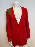 Ralph Lauren Lauren Cable Knit Wool & Cashmere Red Cardigan Size L large ladies