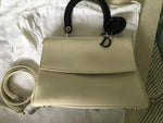 CHRISTIAN DIOR Smooth Calfskin Bicolor Small Be Dior Flap White Black Handbag LADIES
