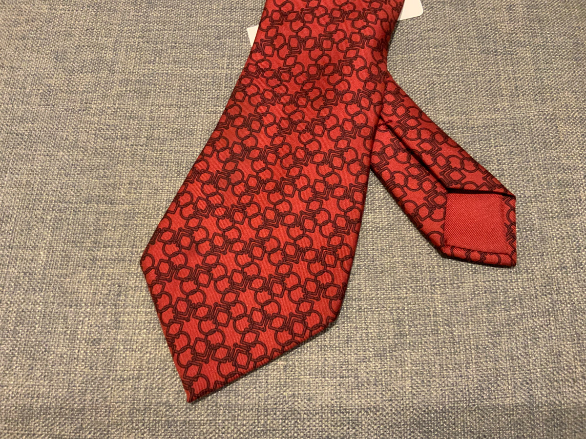 Hermès HERMES Paris Tie Red Equestrian Silk Tie 7809 FA Made in France men
