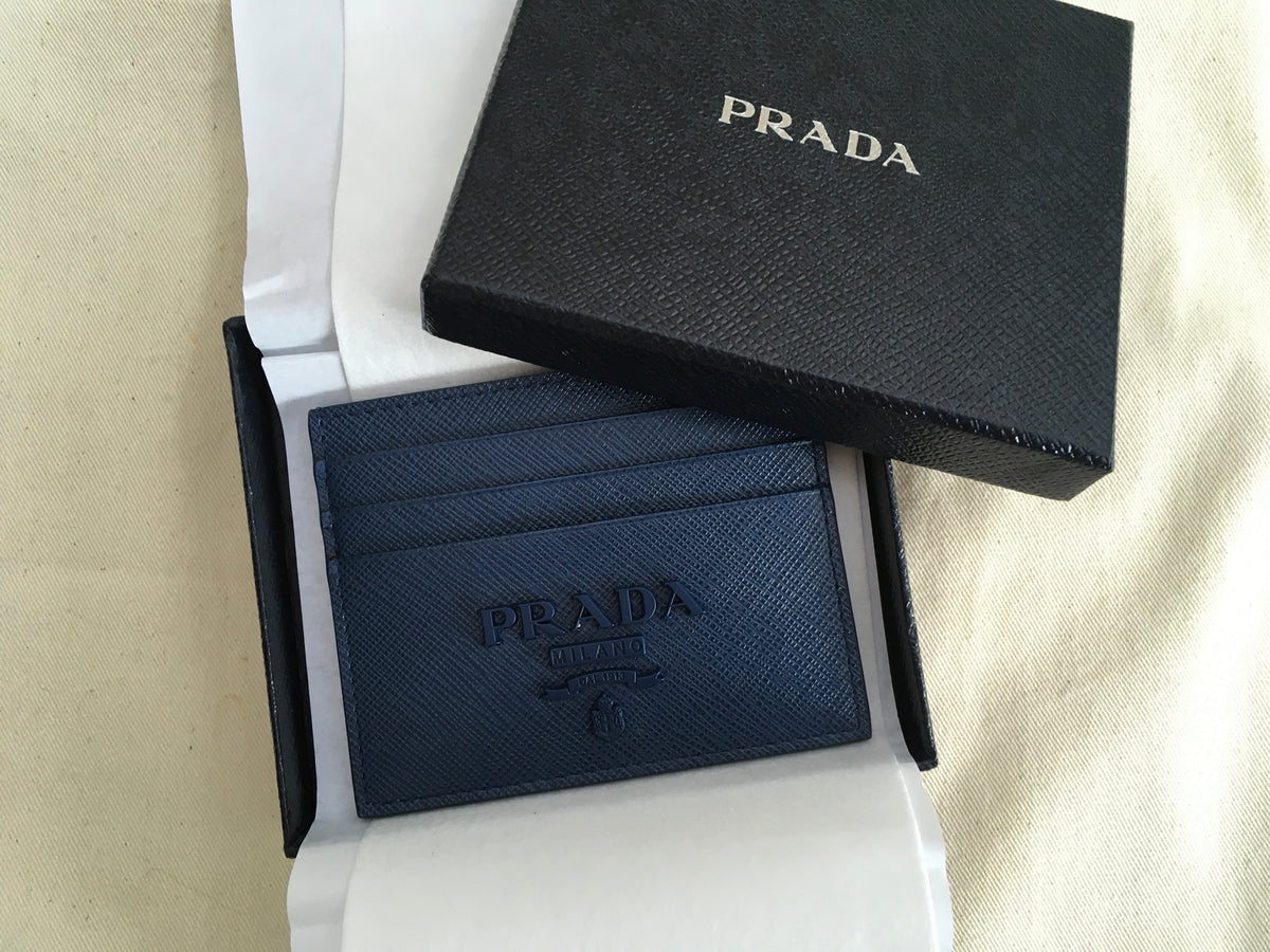 PRADA Saffiano Leather Navy Card Holder ladies