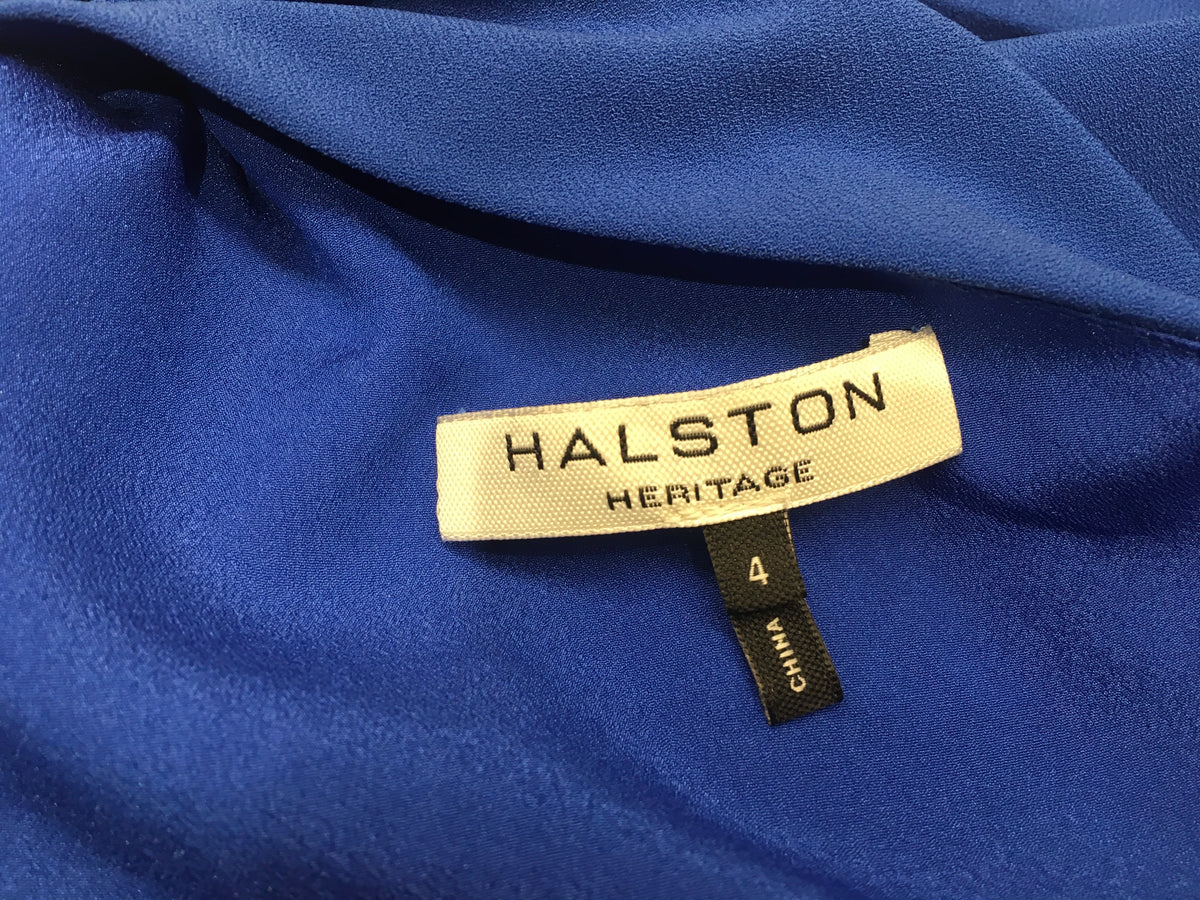 Halston Heritage POne-Shoulder Stretch Crepe Evening Gown inBlue Size UK 8 US 4 ladies