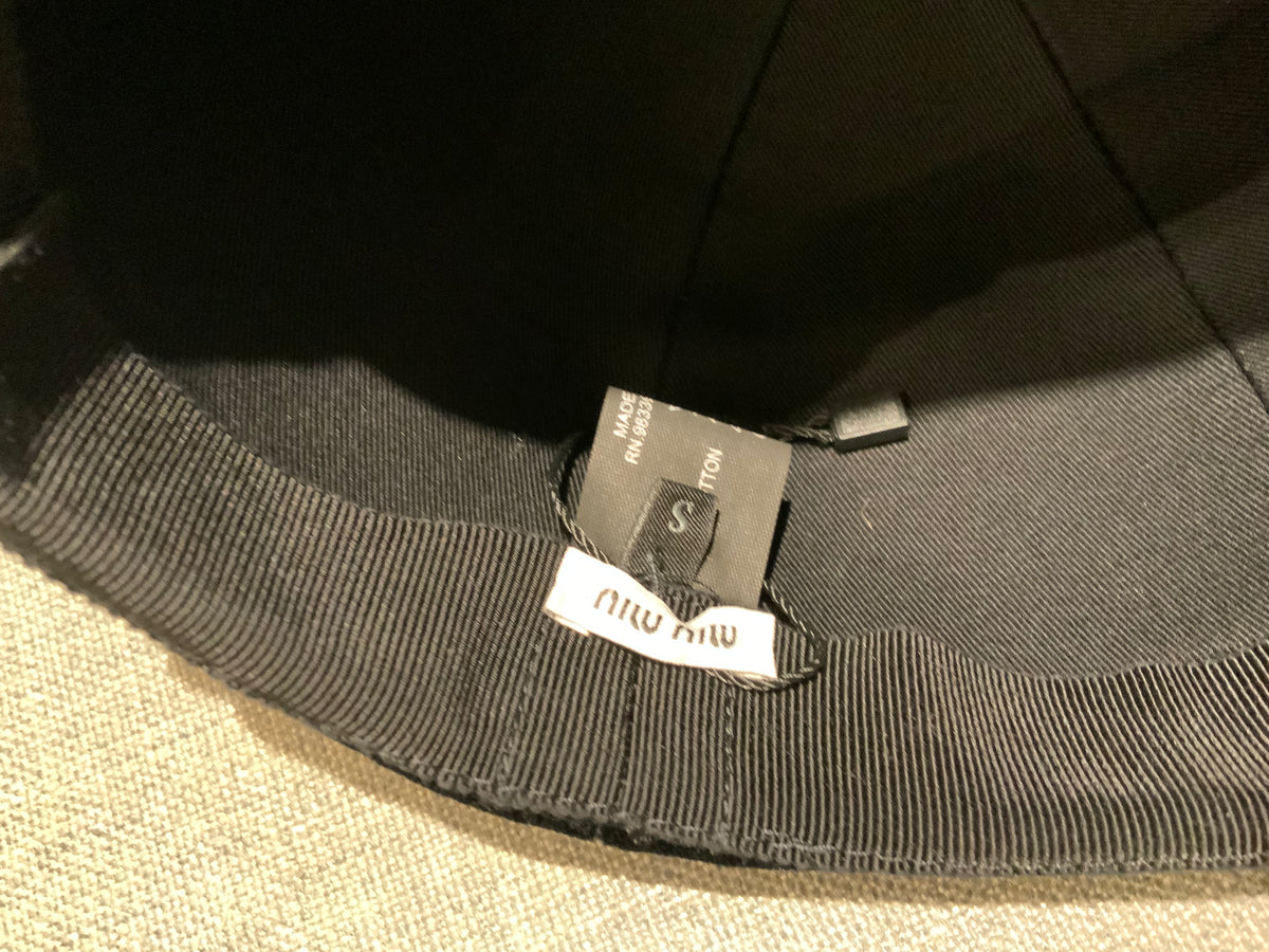 MIU MIU Black Bow-detailed black velvet cap Size S small ladies
