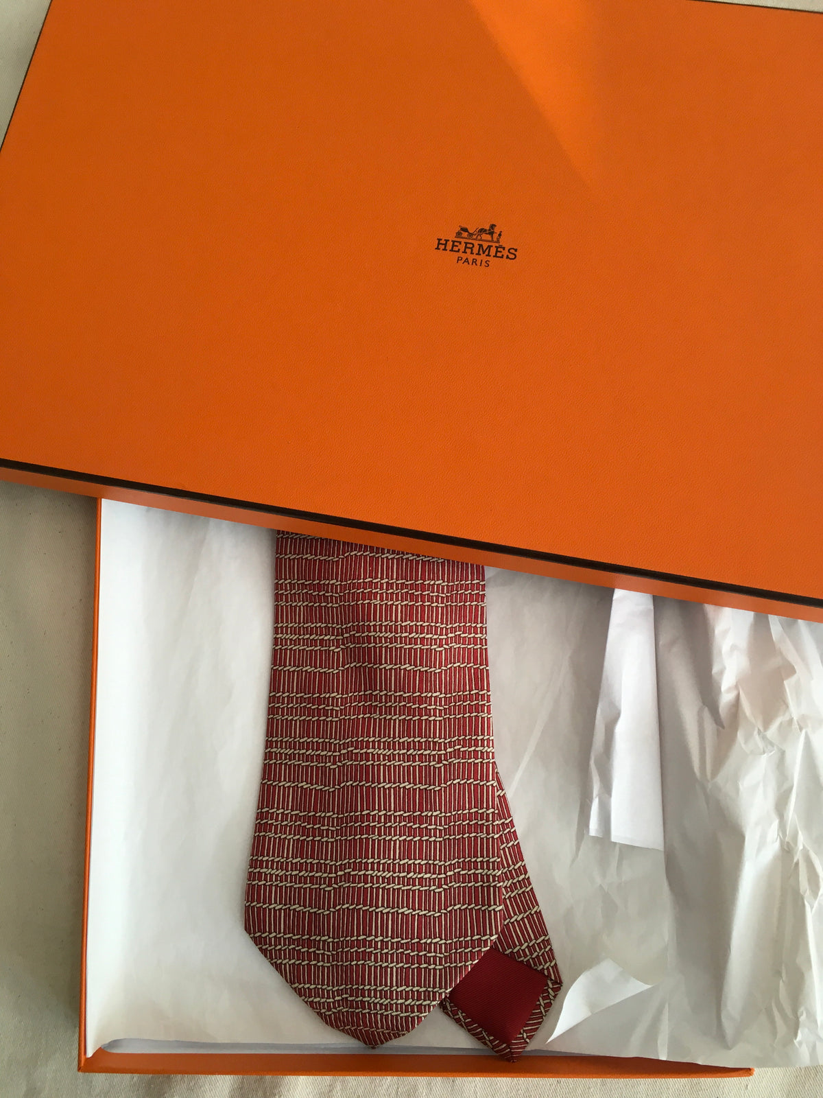 Hermès HERMES Paris Silk Red Print Tie 7820 UA 100% AUTHENTIC Men