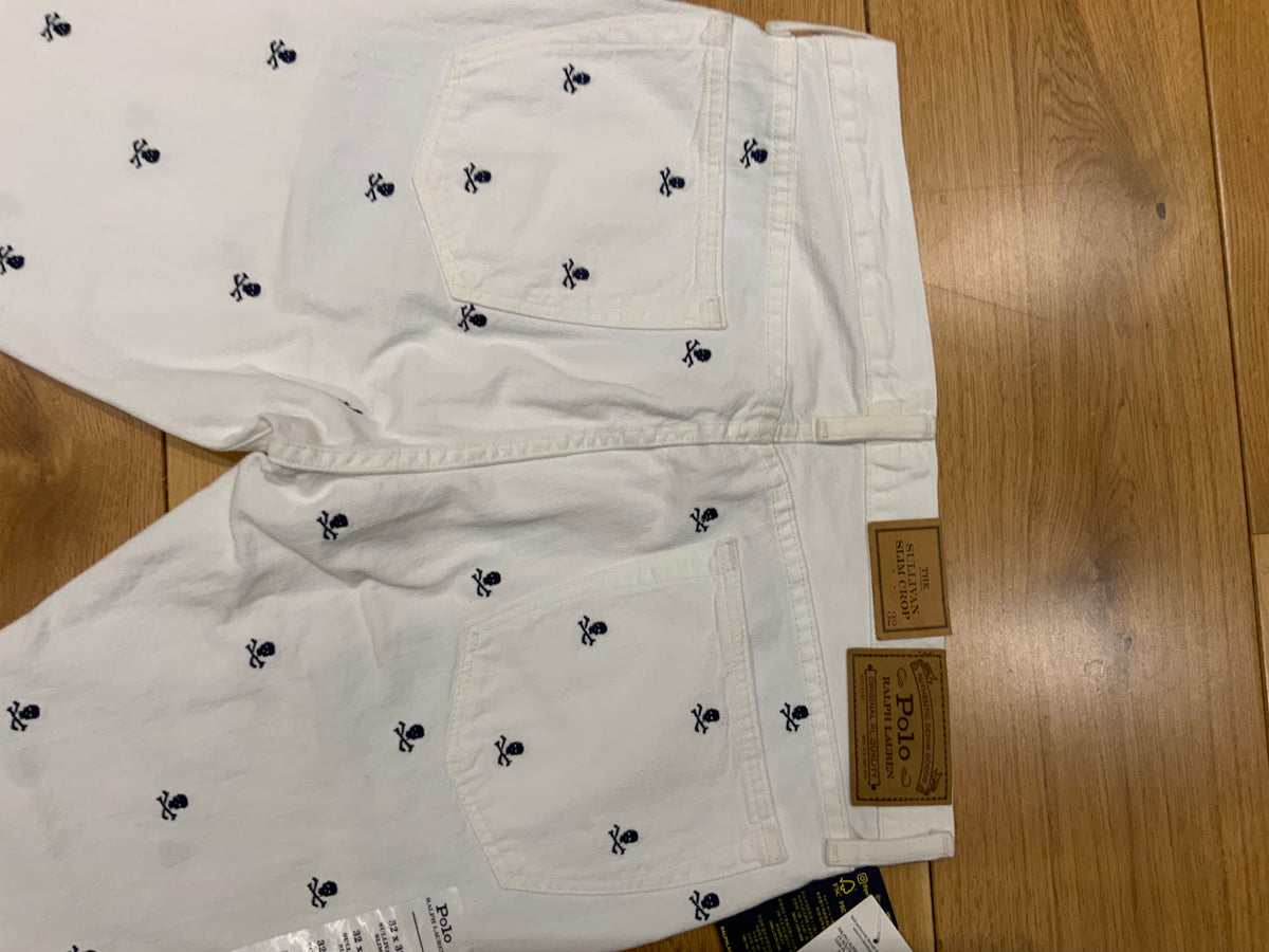 Polo Ralph Lauren Sullivan Skulls Embroidered White Denim Jeans Size 32x32 men