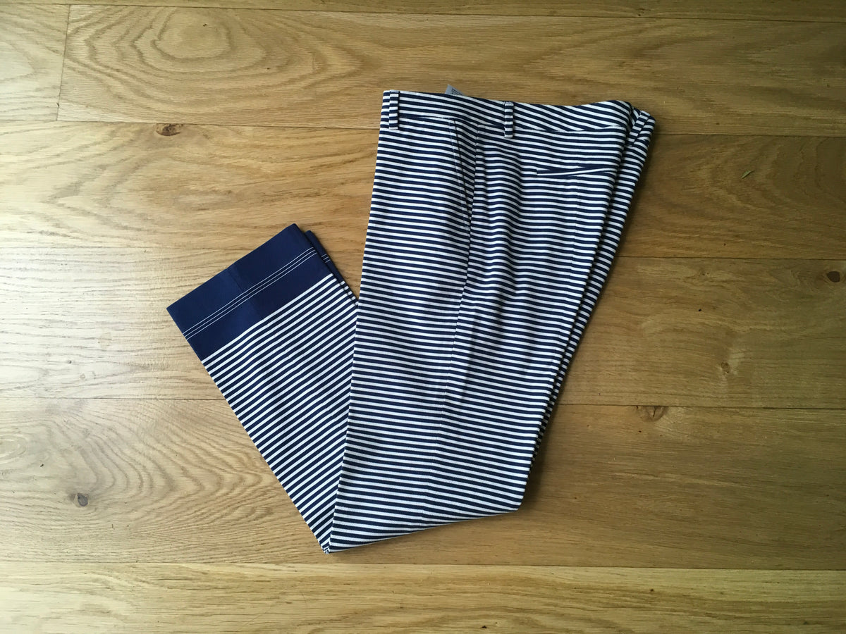 True Royal Pants Trousers White & Blue Stripes Mid-Rise Straight-Leg  Ladies