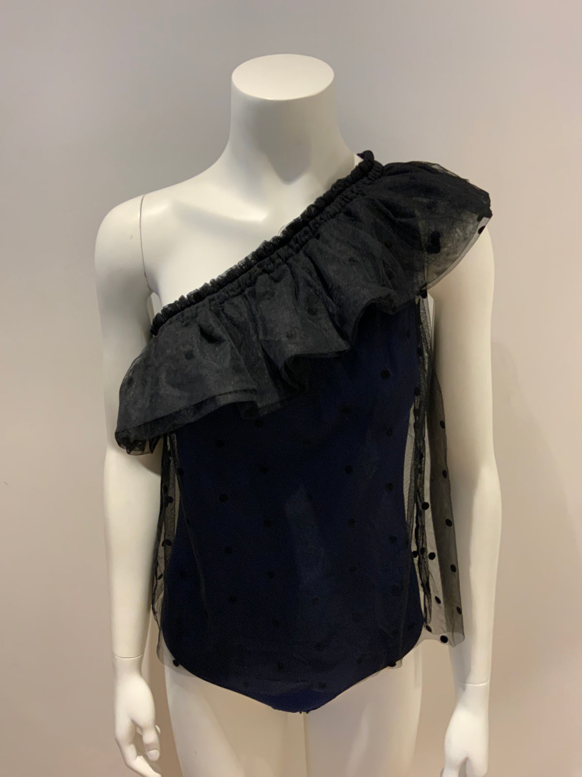MAJE Lowers one-shoulder tulle ruffle body top Size 3 L large ladies