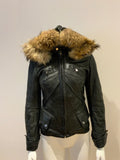 Amazing Angel's Leather Biker Jacket real Fur trim size I 42 UK 10 US 6 ladies