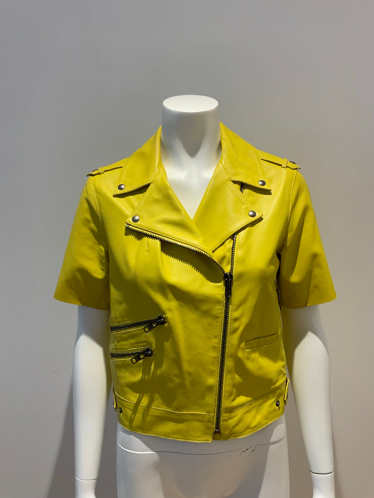 Ç x Façonnable Mira Mikati Capsule Collection Leather Biker Jacket 38 US6 ladies