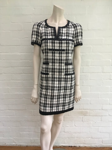 chanel black and white tweed dress