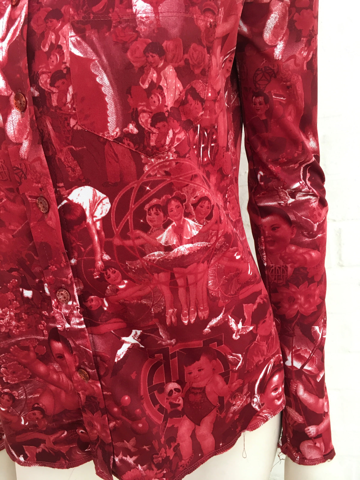 Jean Paul GAULTIER Rare 1990's Face Print Button Down Shirt Size L Large ladies