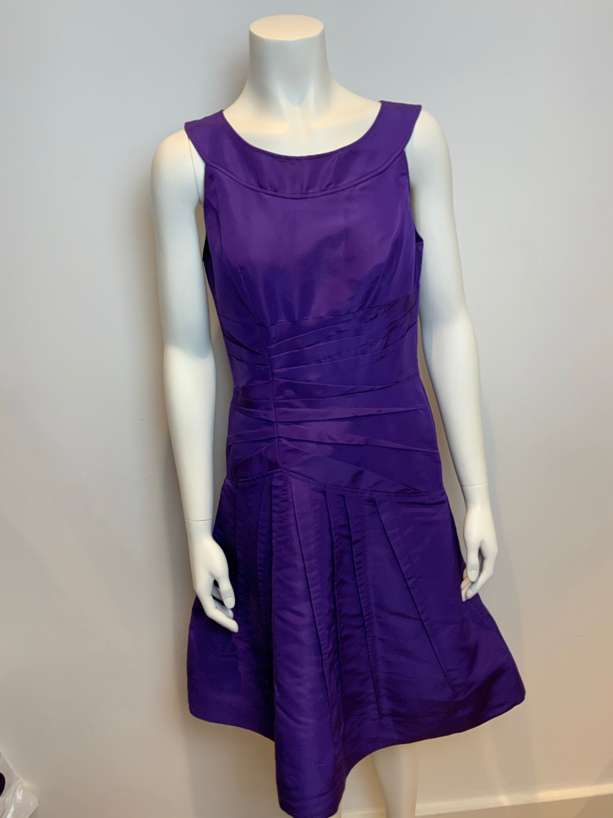 Oscar de la Renta Silk Knee Length Dress Purple Elegant Size US 6 UK 10 ladies
