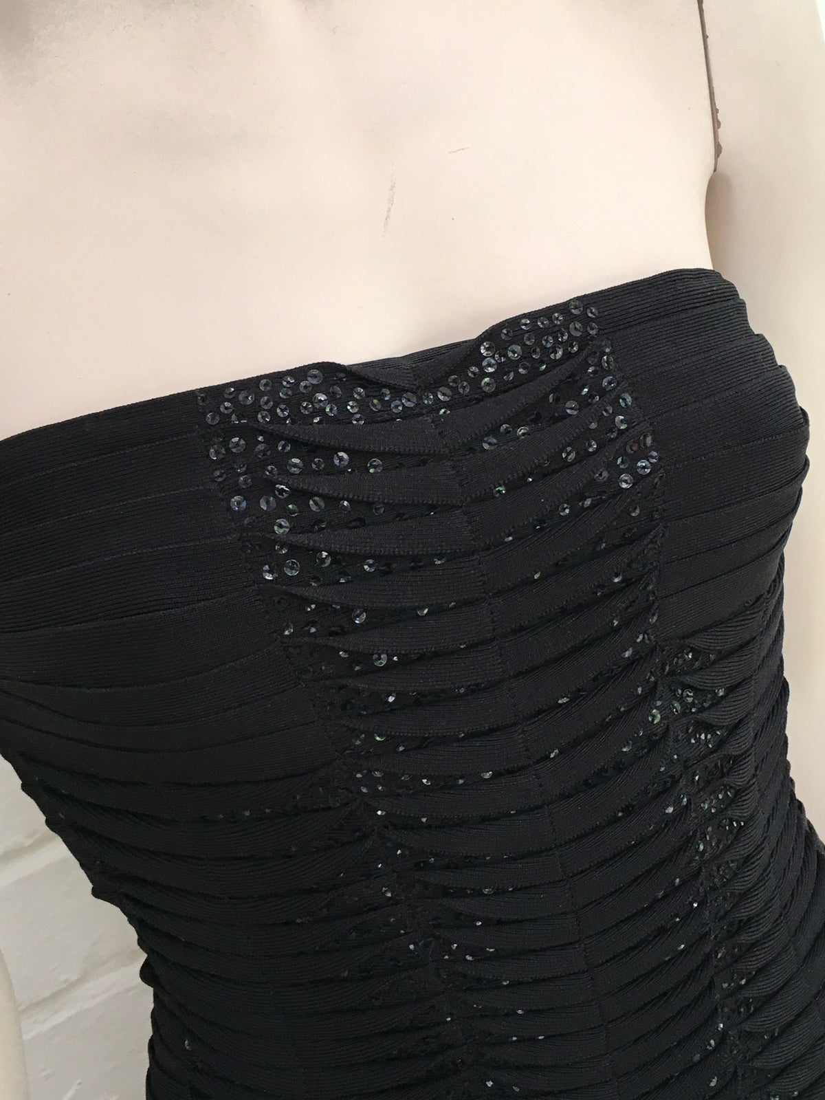 Herve Leger SEQUIN EMBELLISHED HAND-CRAFTED BANDAGE DRESS Size S SMALL ladies