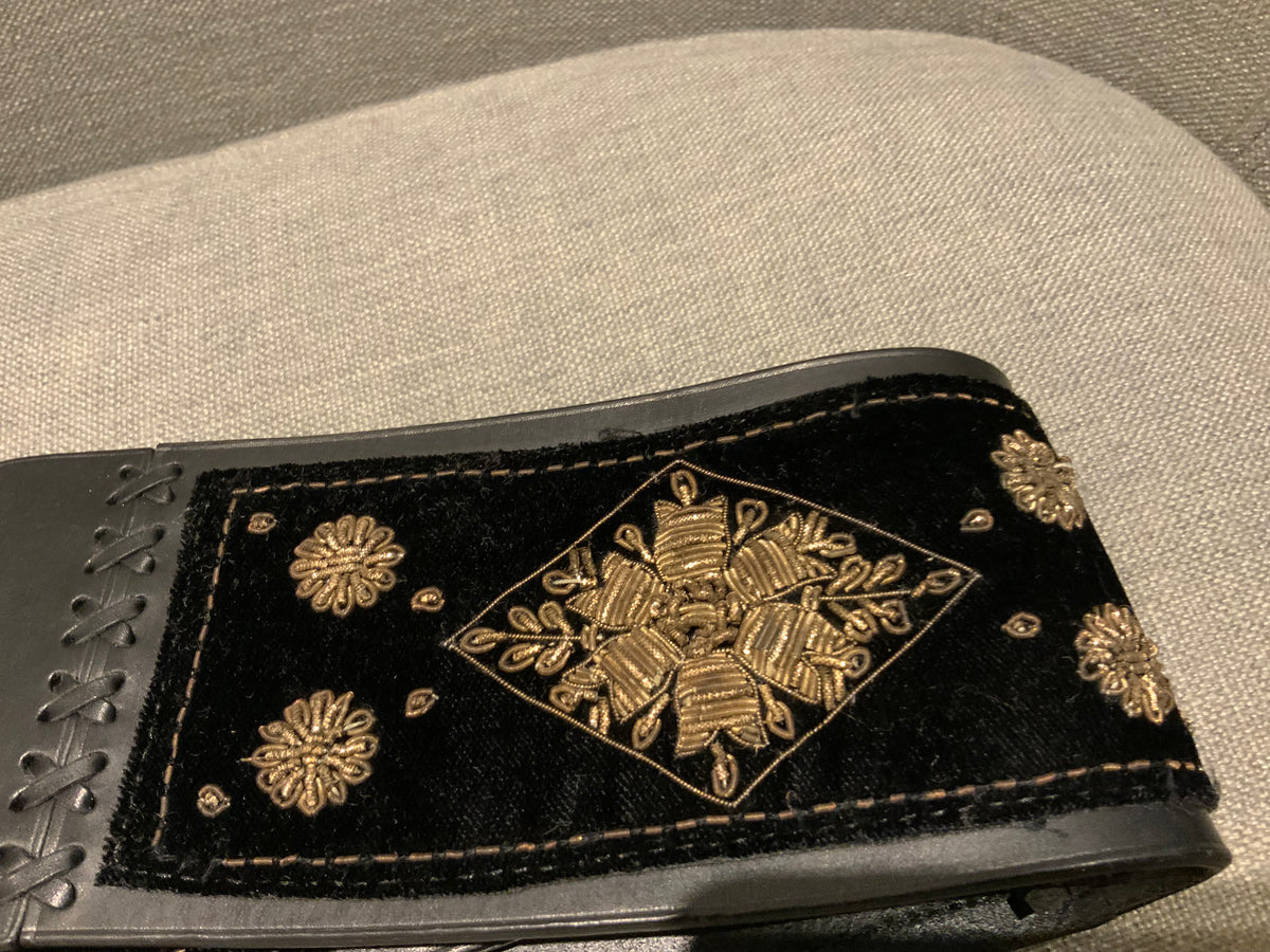 RALPH LAUREN COLLECTION BLACK LEATHER VELVET EMBROIDERED CORSET BELT SZ S ladies