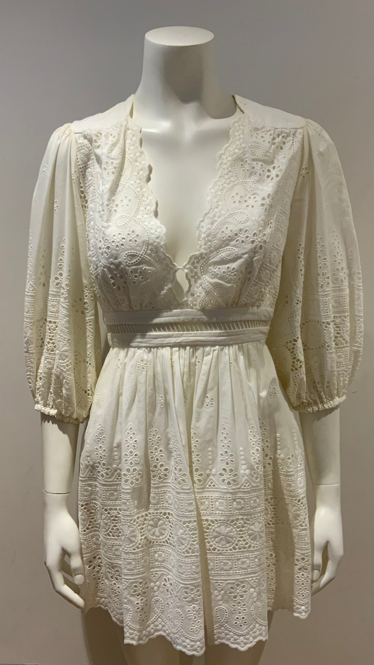 ZIMMERMANN Kali Embroidered Cotton Ivory Dress Size 0P Petite ladies