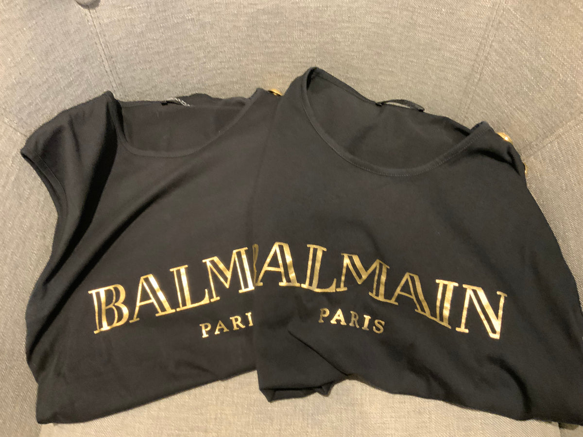 BALMAIN Button-shoulder Golden Logo Muscle Tee In Black F 34 & F 36 ladies