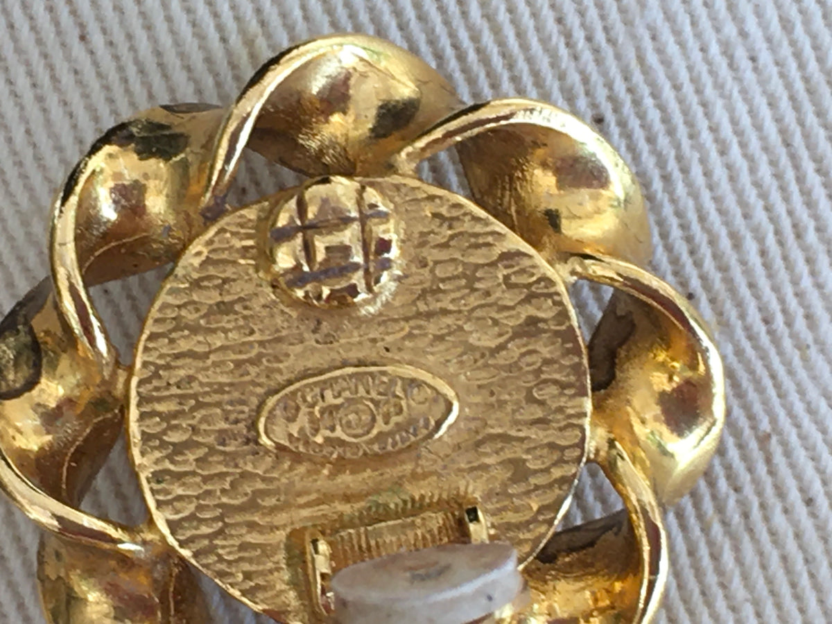 Chanel CC Twist Gold Faux Pearl Drop Earrings 1994 Vintage Huge Amazing LADIES