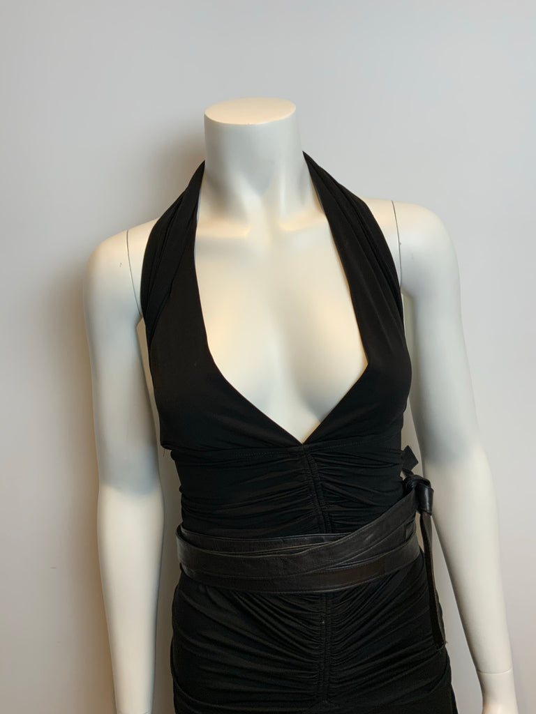 Donna Karan New York LBD Little Black Dress Backless Leather Straps Si Afashionistastore Donna Karan New York LBD Little Black Dress Backless Leather Straps Si Afashionistastore