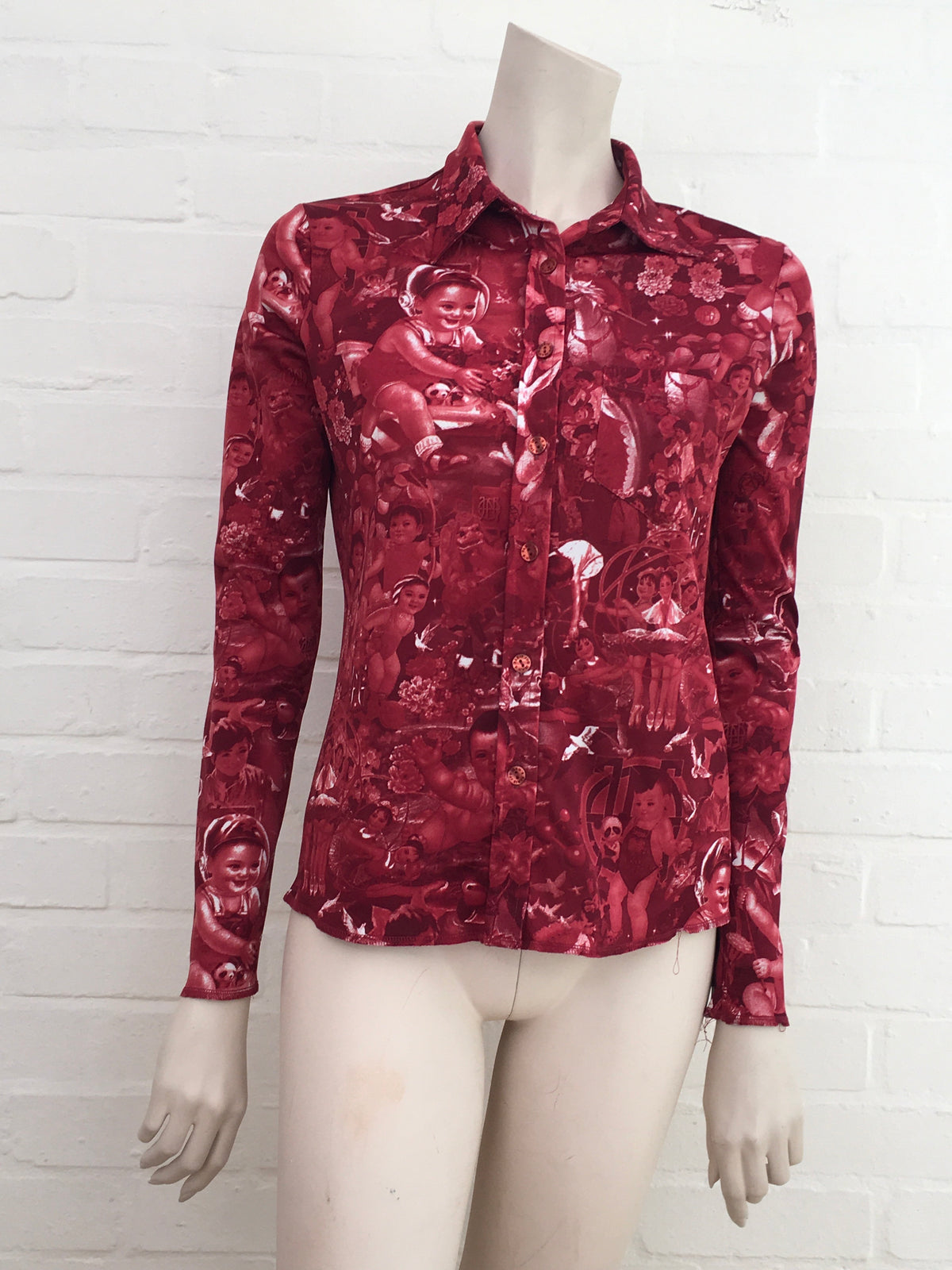 Jean Paul GAULTIER Rare 1990's Face Print Button Down Shirt Size L Large ladies