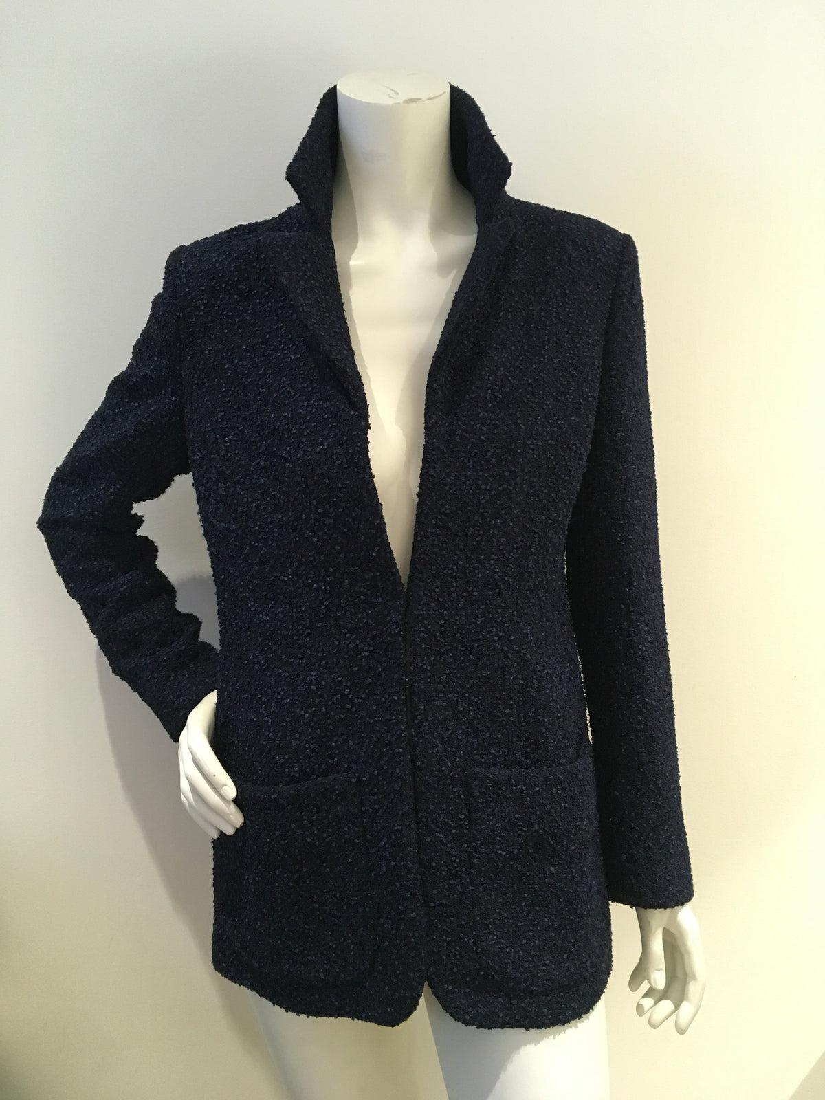 CHANEL Navy Metal Wool Boucle Jacket 16A Blazer F 40 UK 12 US 8 ladies
