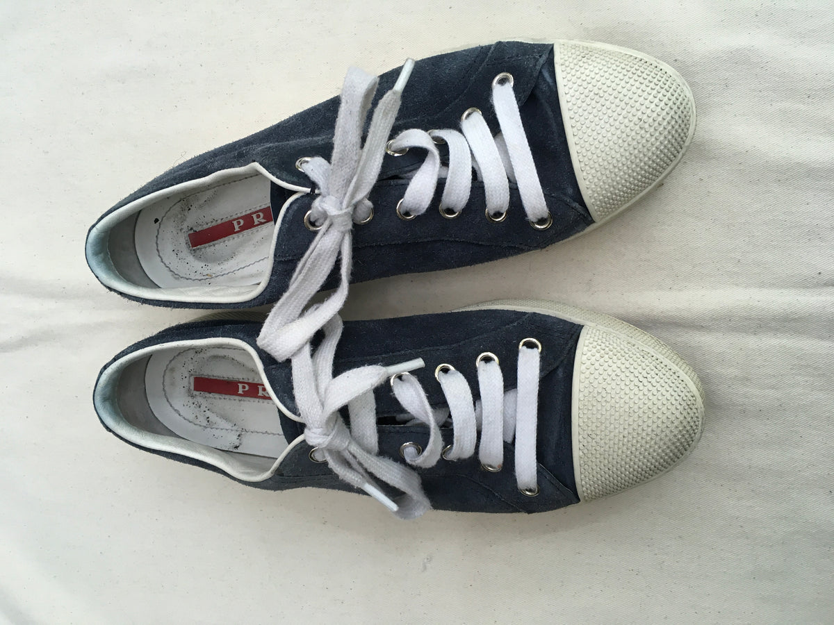 PRADA Suede Navy Round-Toe Sneakers Trainers 36 1/2 UK 3.5 US 6.5 ladies