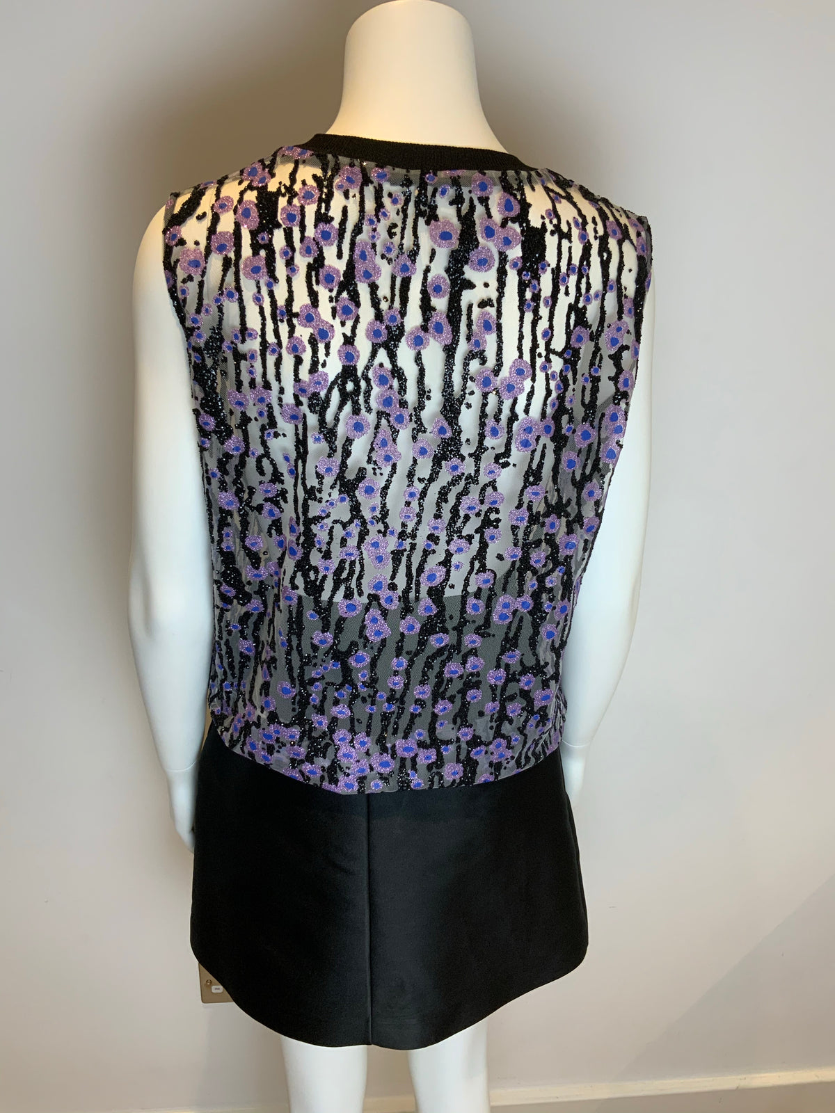 Carven Women's Floral Top Glitter Silver/Black/Lilac SIZE F 36 US 4 UK 8 S SMALL ladies