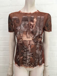 Jean Paul GAULTIER 1990's Face Printed Sheer T shirt Top  Size L Large ladies