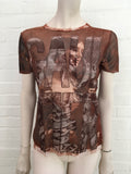 Jean Paul GAULTIER 1990's Face Printed Sheer T shirt Top  Size L Large ladies