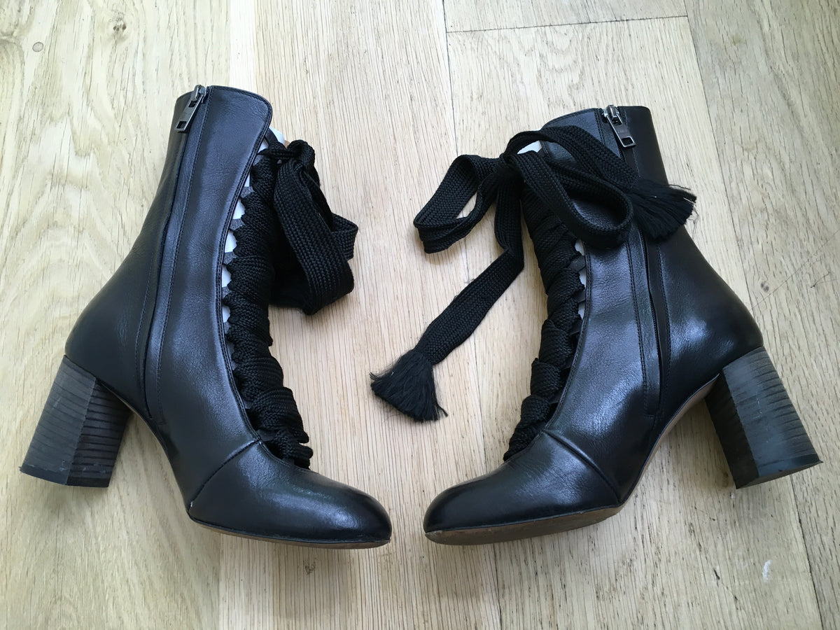 Chloé Chloe Black Leather Mid-Calf Boots Size 35 UK 2 US 5 ladies