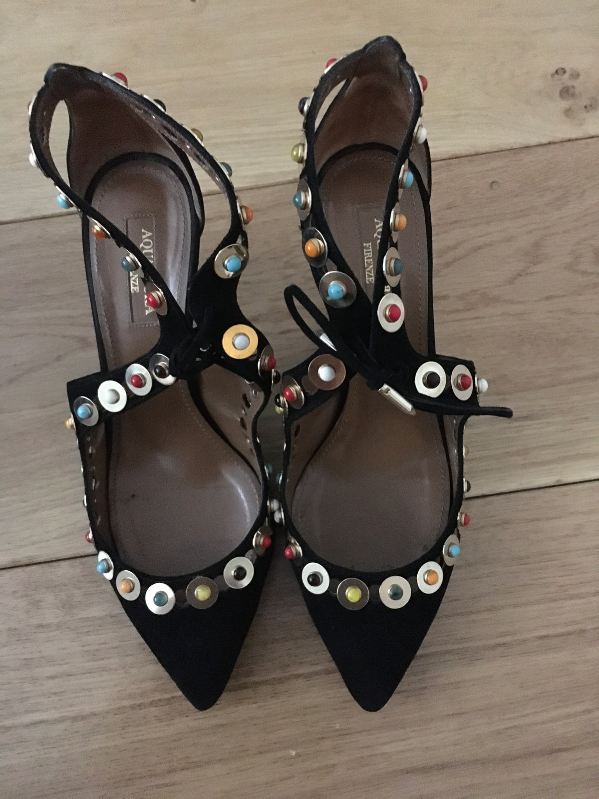 Aquazzura Byzantine Studded Suede Pump, Black Size 36 US 6 UK 3 ladies