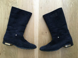 DIOR Navy Suede Leather Shearling Fur Cannage Flat Boots Size 36 UK 3 US 6 ladies