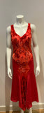 Red Silk & Velvet Midi Dress Gown Size S small ladies
