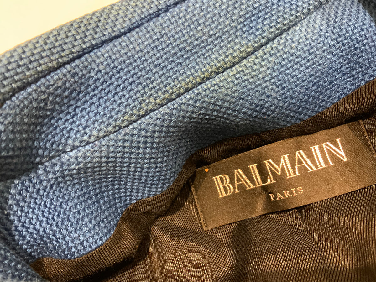 Balmain double breasted tweed blue blazer jacket F 42 UK 14 US10 ladies