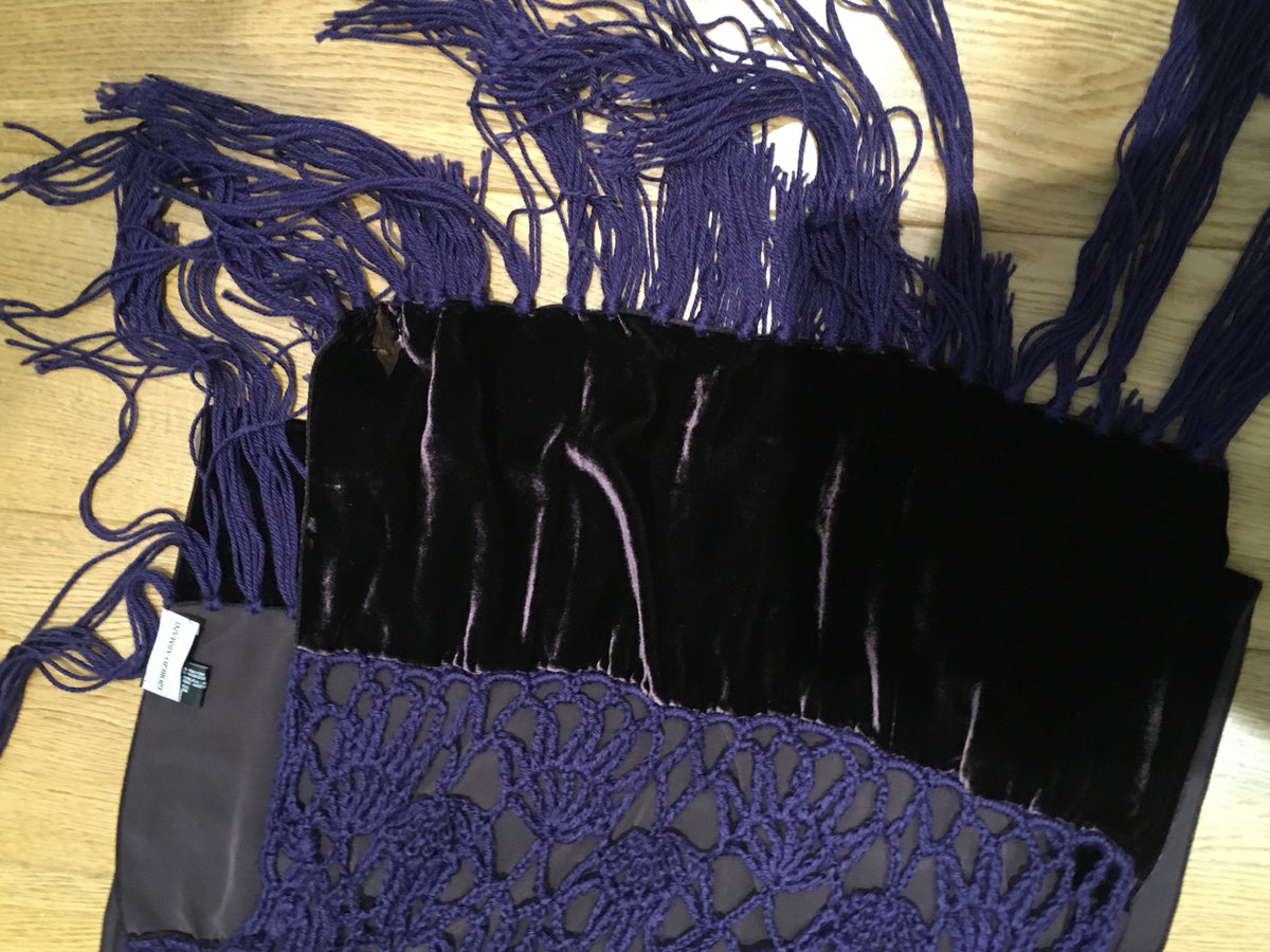 Giorgio Armani 1990's extra long velvet crochet and chiffon silk scarf shawl ladies