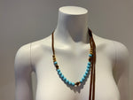 Brown Suede Blue Beaded Stone Star Pendant Chain Necklace ladies