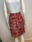 ICONIC CH Carolina Herrera Red and White Textured Jacquard Pencil Skirt US 8 L ladies