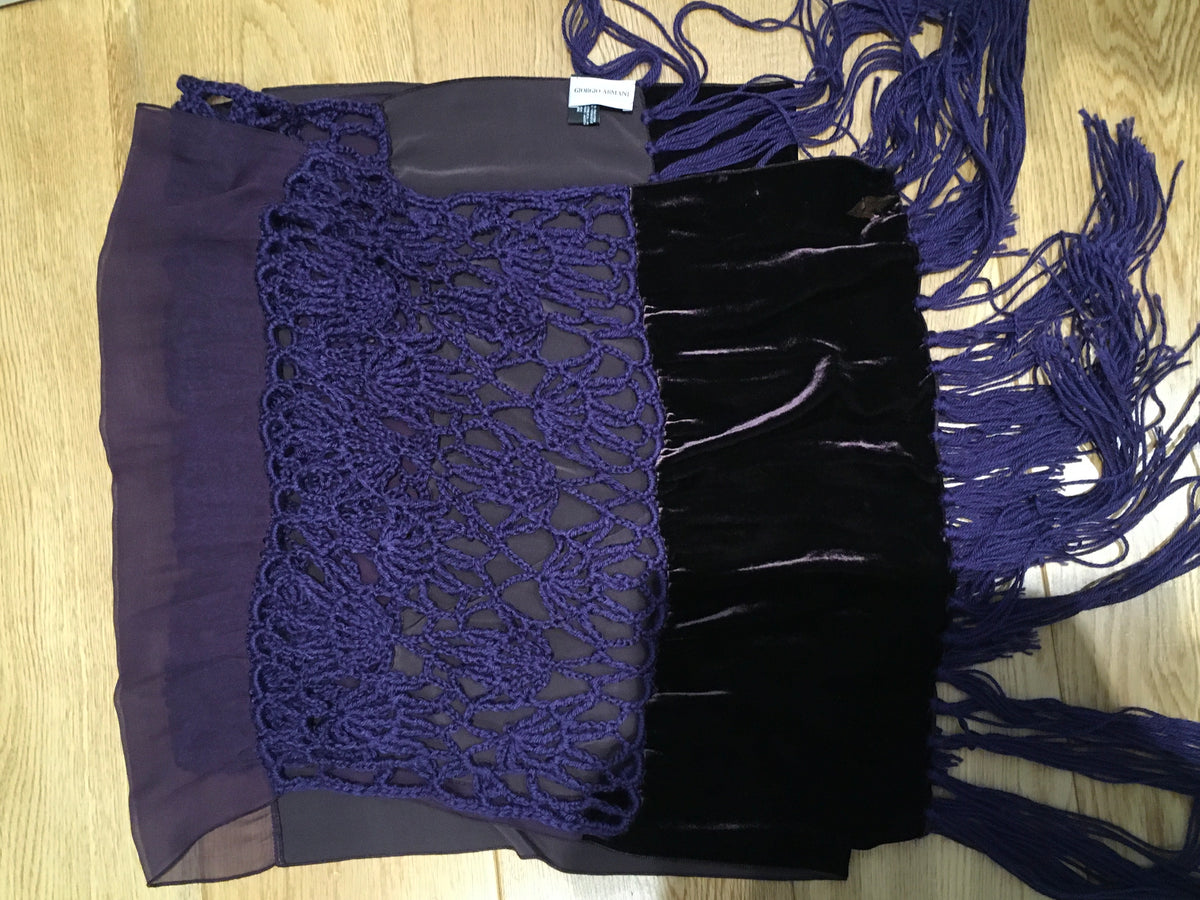 Giorgio Armani 1990's extra long velvet crochet and chiffon silk scarf shawl ladies