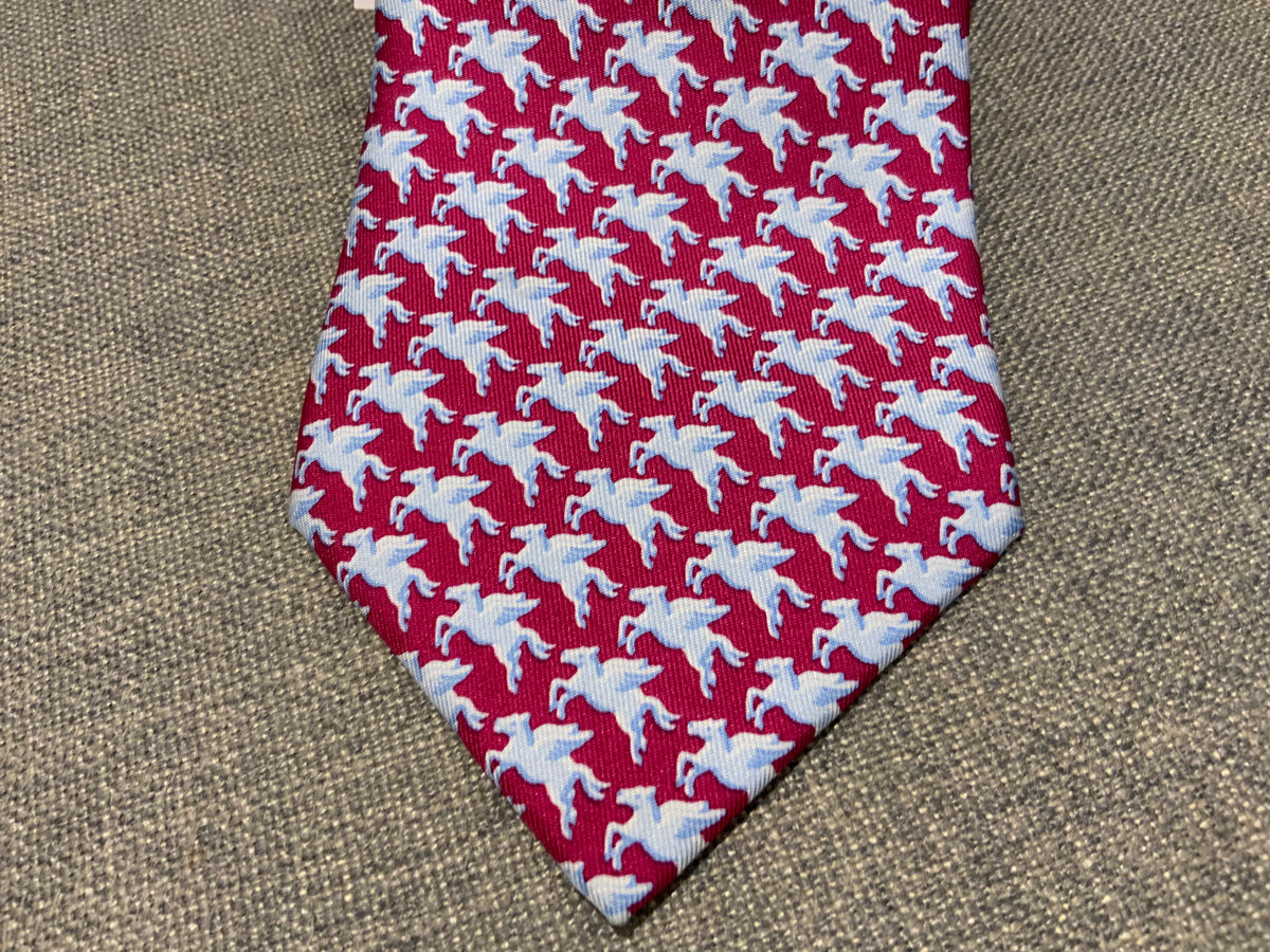 Hermès HERMES Paris Silk GREY SILK FLYING PEGASUS PRINT NECK TIE 5182 IA men