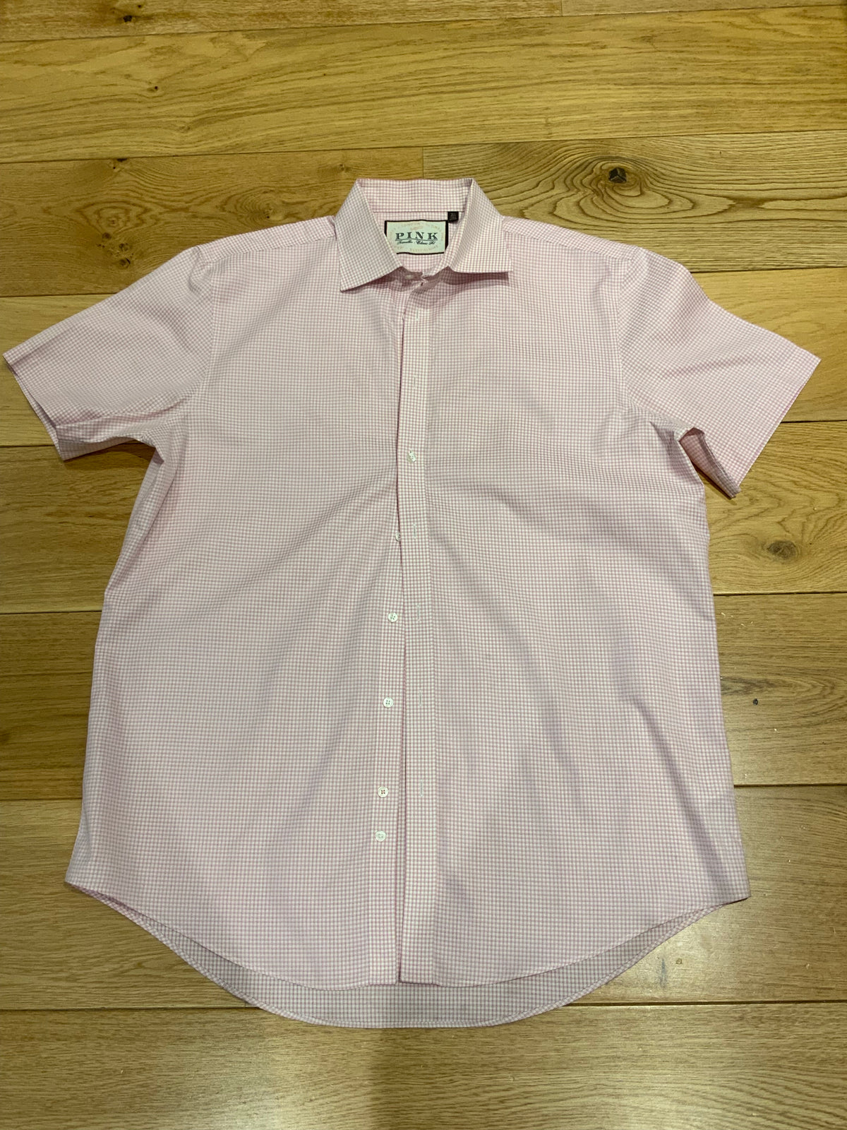 Thomas Pink BESPOKE SHORT SLEEVE BUTTON-UP GINGHAM SHIRT 42cm 16 1/2"men