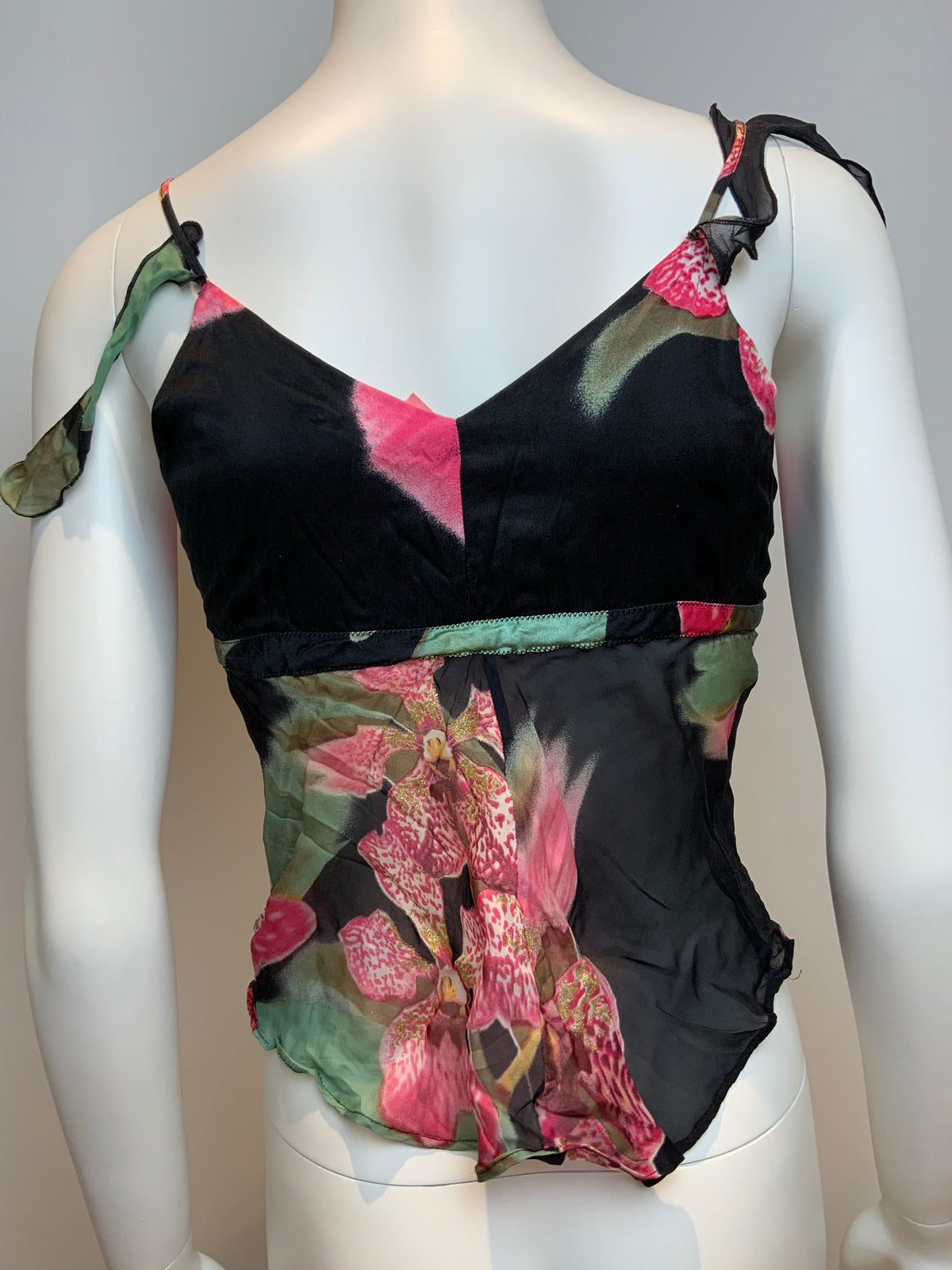 ROBERTO CAVALLI 2004 Floral Printed silk-chiffon tank top Size XS ladies