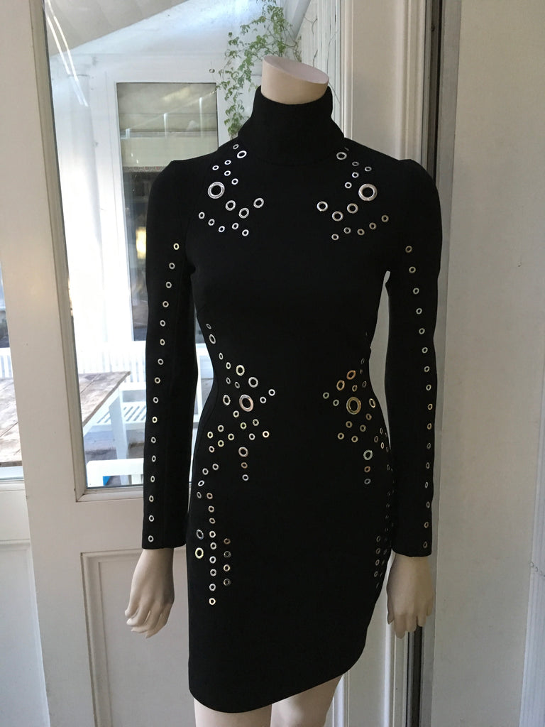 Mugler Grommet-Detail Mini Dress in Black LADIES Afashionistastore Mugler Grommet-Detail Mini Dress in Black LADIES Afashionistastore