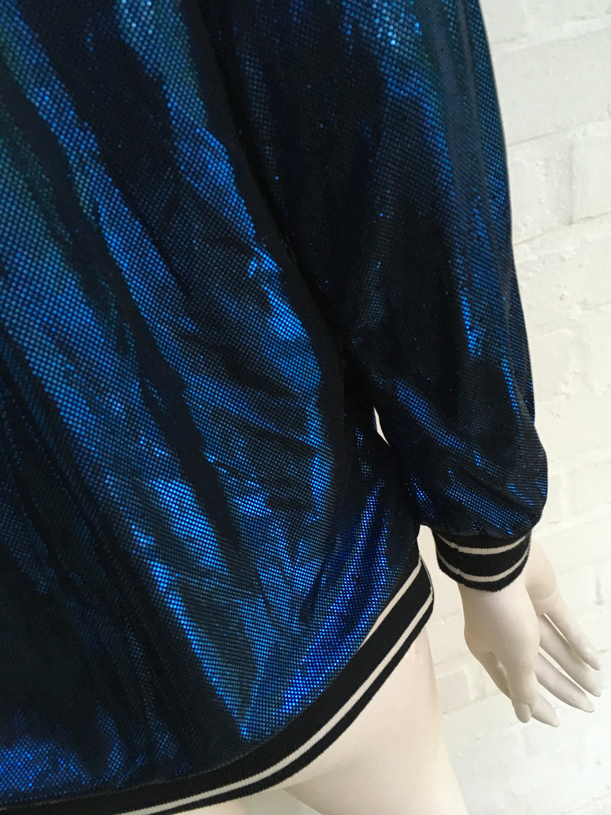 GUCCI 2019 Metallic Blue Lamé Logo Track Jacket Ladies