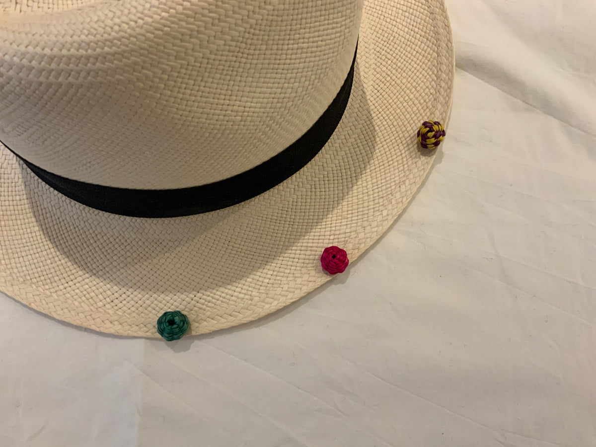 SENSI STUDIO Pompom-embellished toquilla straw Panama hat Size M Medium ladies