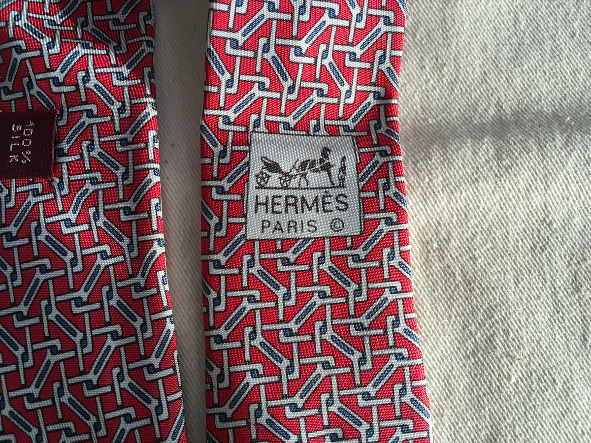 Hermès HERMES Paris Silk Blue Print Tie 5050 PA 100% AUTHENTIC Men