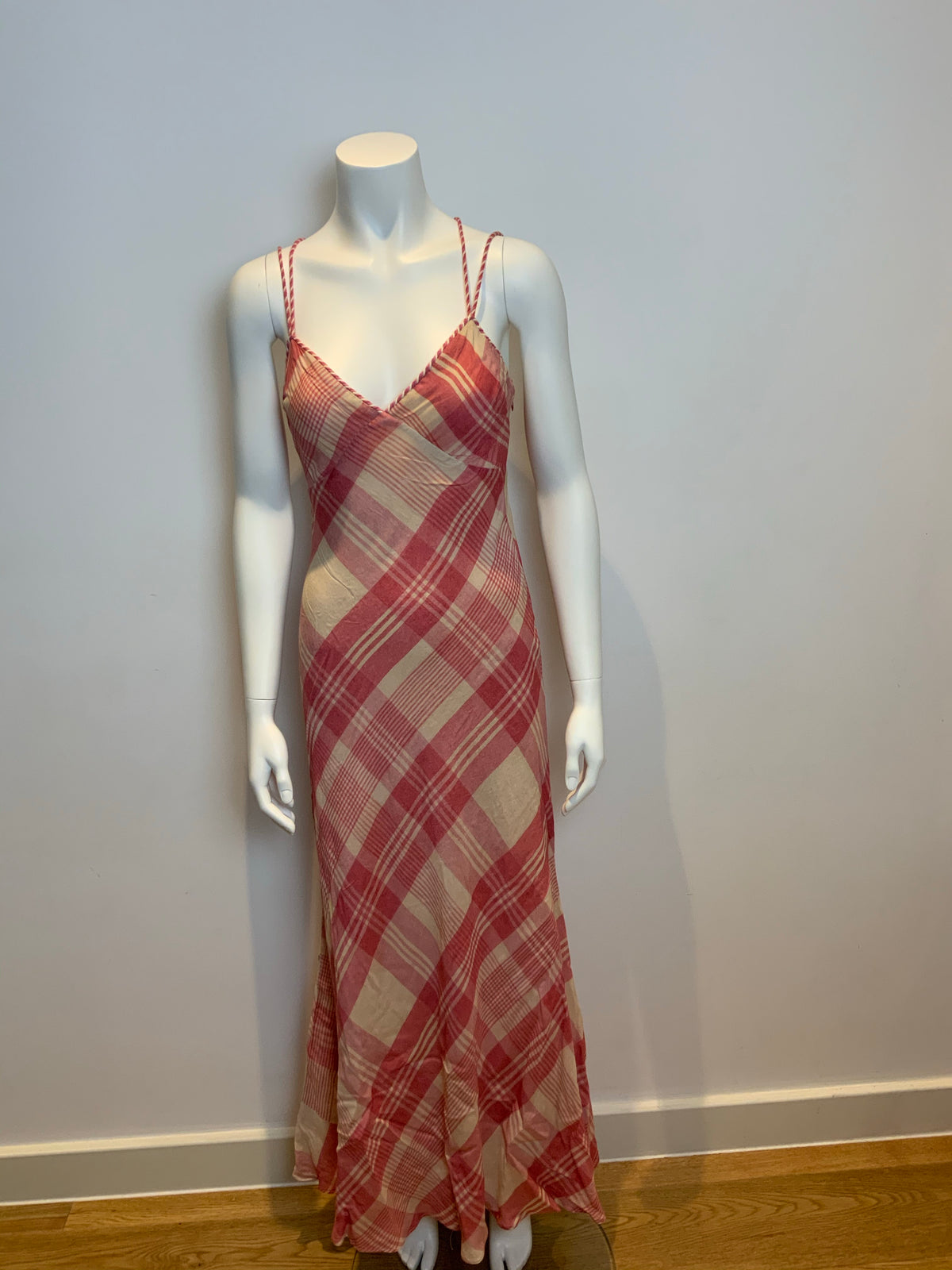 POLO Ralph Lauren Red And Cream Plaid Checked Maxi Dress US 4 UK 8 S SMALL ladies
