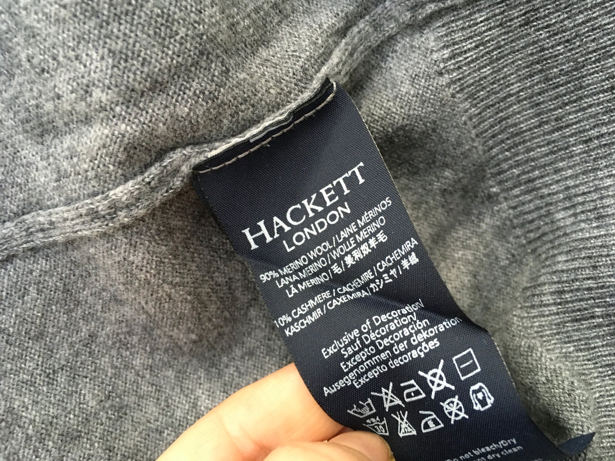 HACKETT LONDON GREY CASHMERE WOOL KNIT HALF ZIP SWEATER JUMPER M MEDIUM MEN
