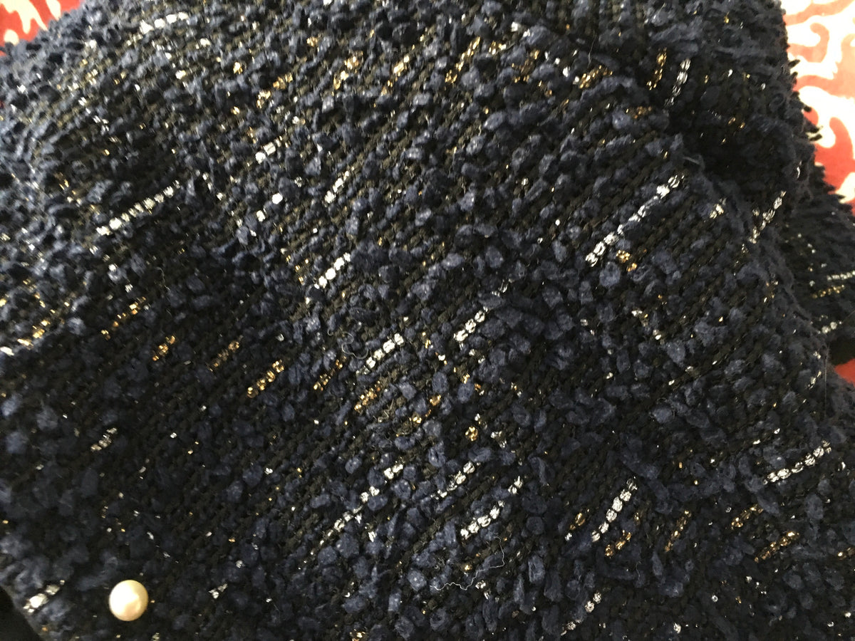 CHANEL Metallic Tweed Jacket Pearls Embellishe  Ladies